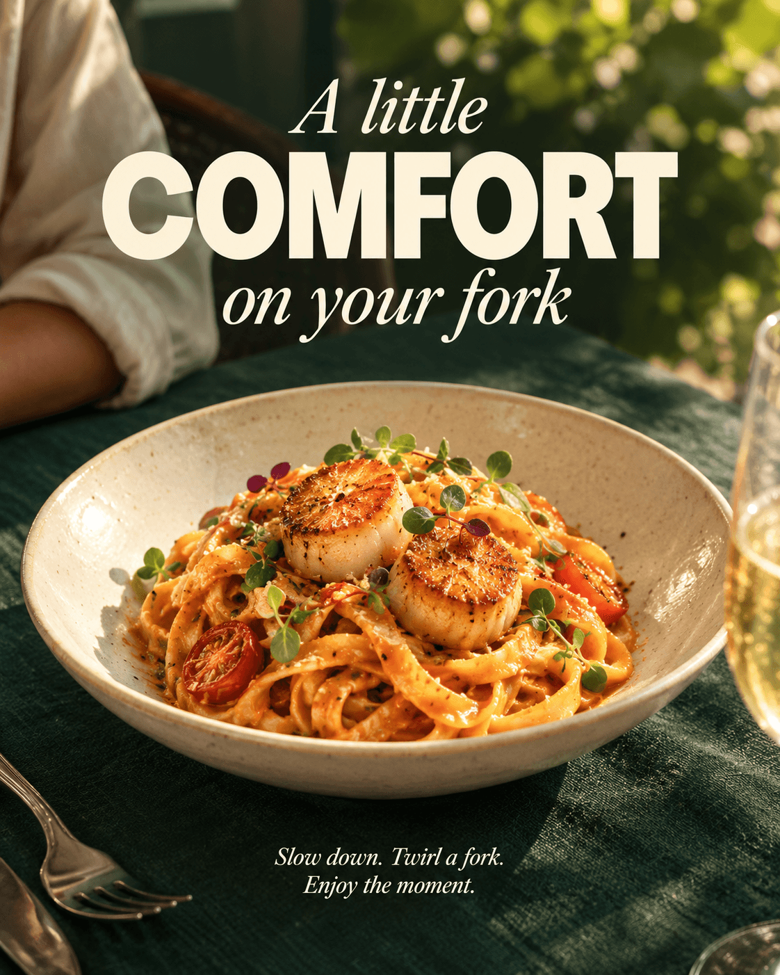 Comfort Pasta Food Ad, AI image made from the prompt