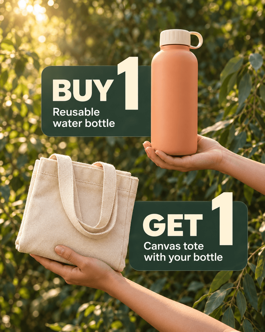 Buy 1 Get 1 Bottle Offer Ad, AI image made from the prompt