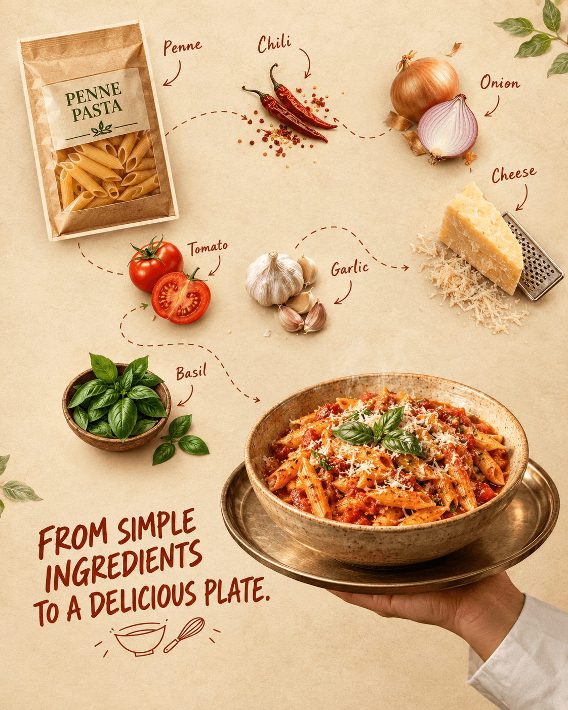 Pasta Ingredients Recipe Poster, AI image made from the prompt