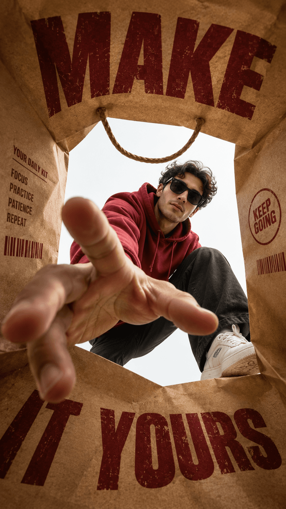 POV Inside the Bag Shot, AI image made from the prompt