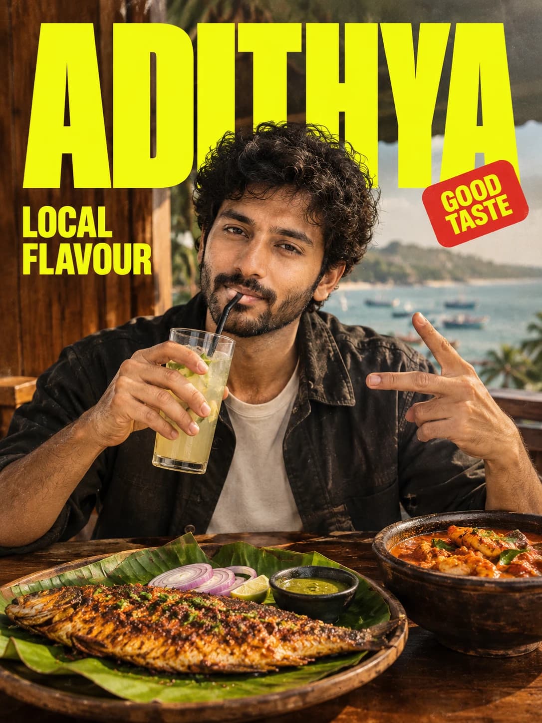 Local Flavour Seafood Food Poster, AI image made from the prompt