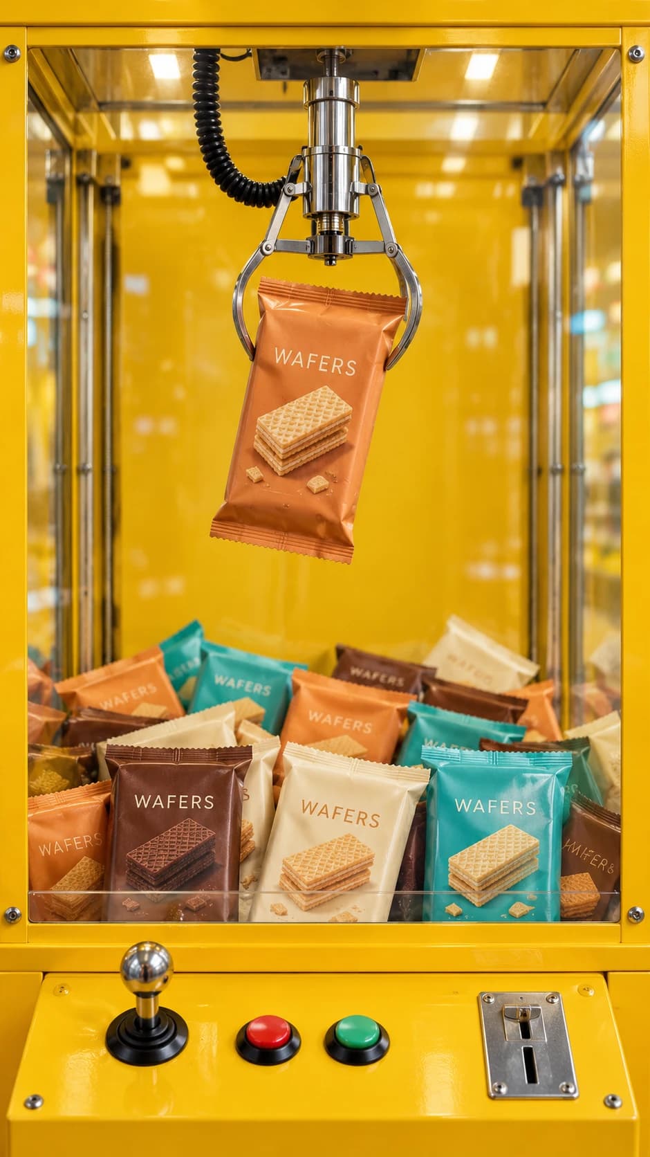 Claw Machine Snack Ad, AI image made from the prompt