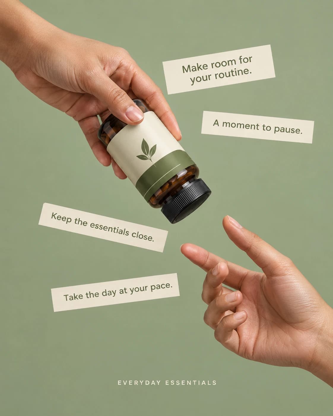 Supplement Hand-Off Ad, AI image made from the prompt