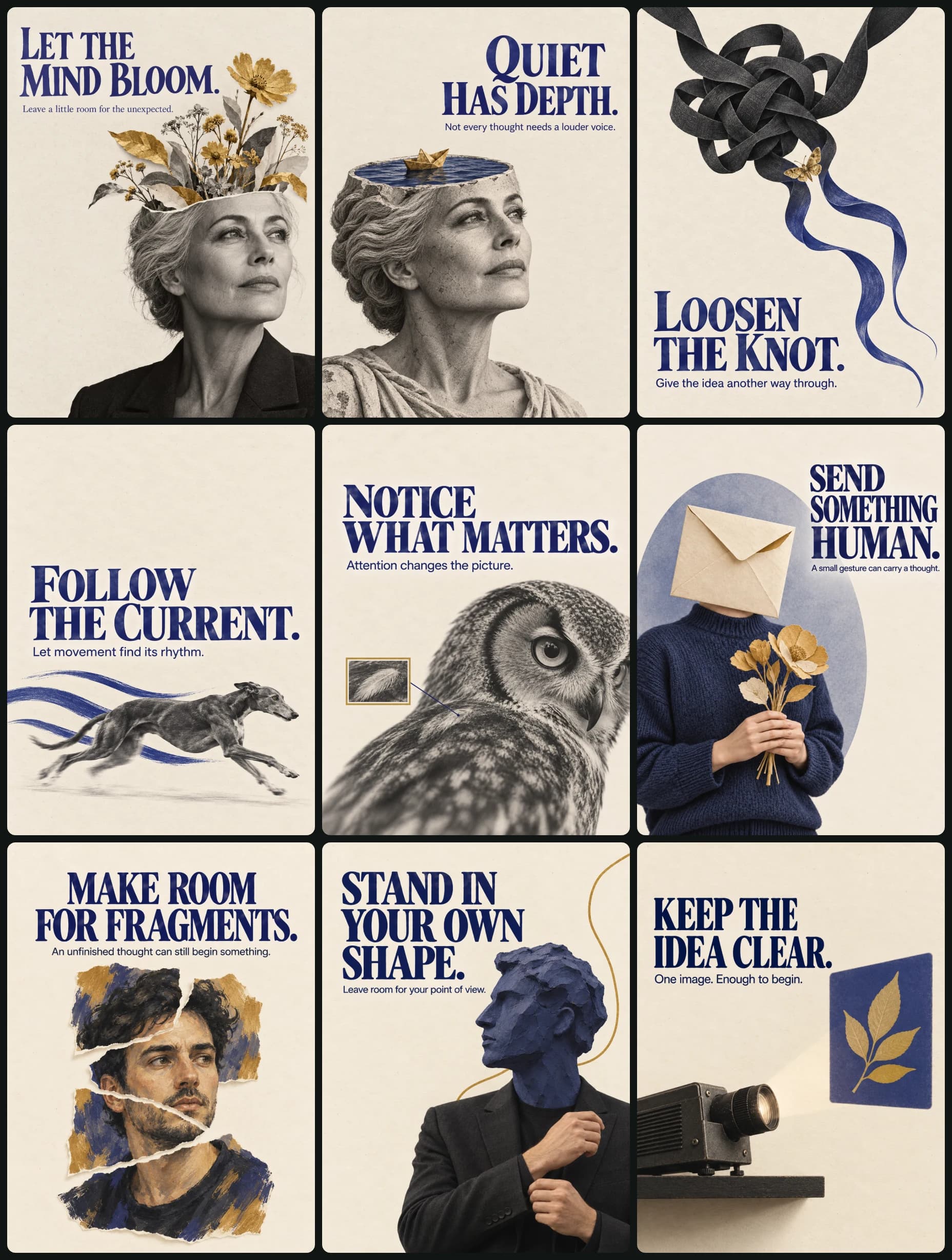 AI image: Create a coordinated nine-image surreal editorial art campaign.

CREATIVE OBJECTIVE
Preserve the ref