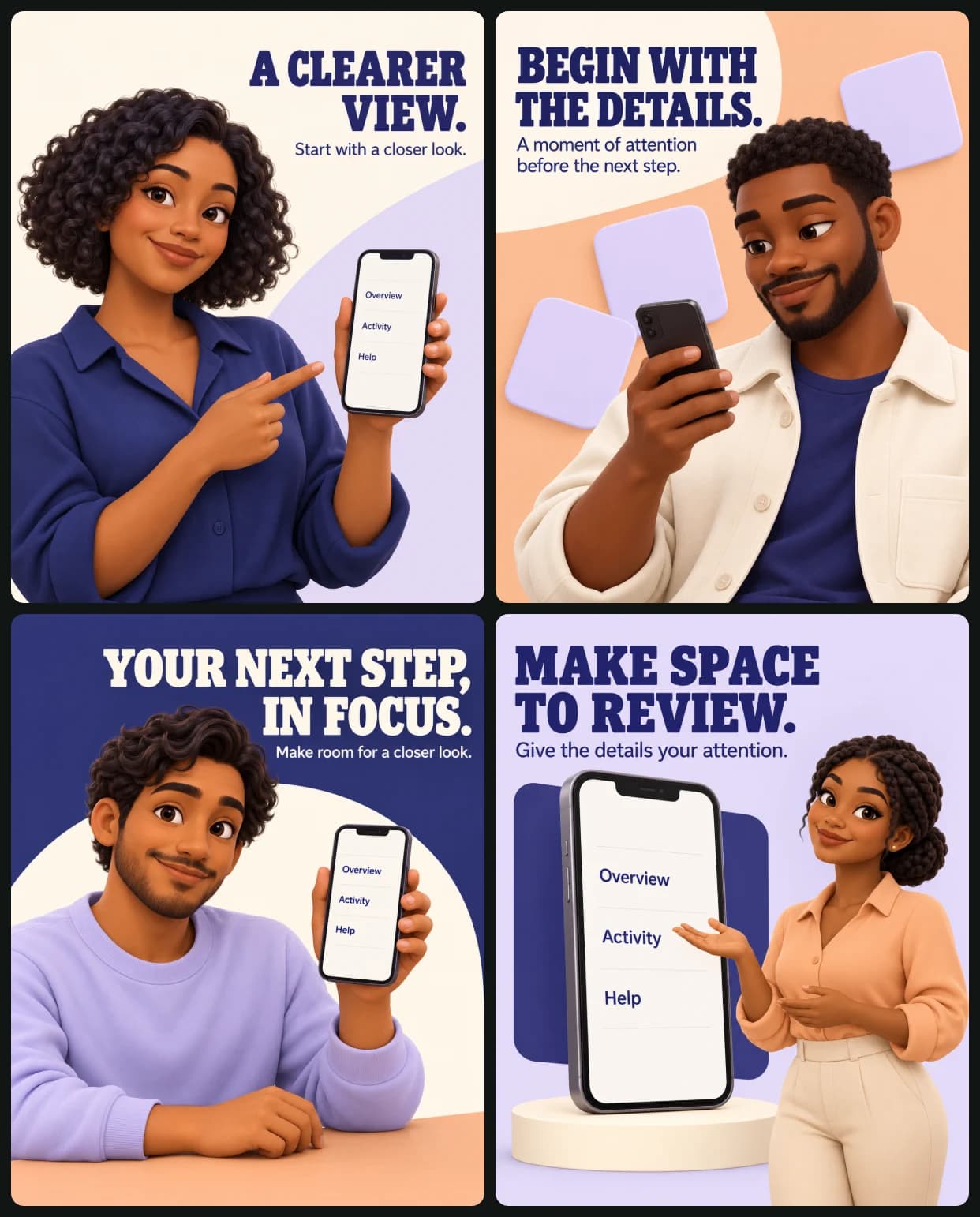 AI image: Create a coordinated four-image illustrated fintech social media campaign.

CREATIVE OBJECTIVE
Prese