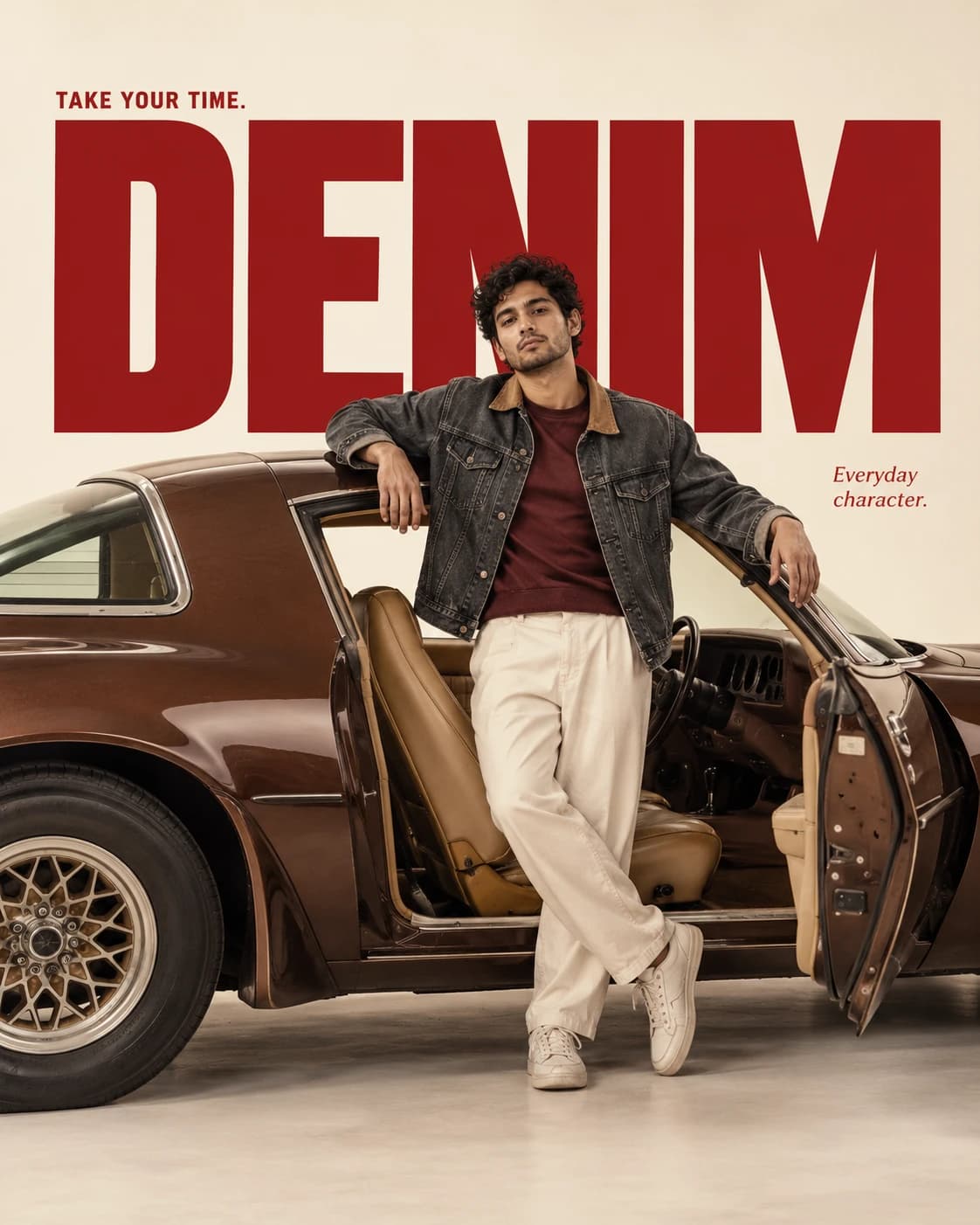 Denim Magazine Cover with Classic Car, AI image made from the prompt