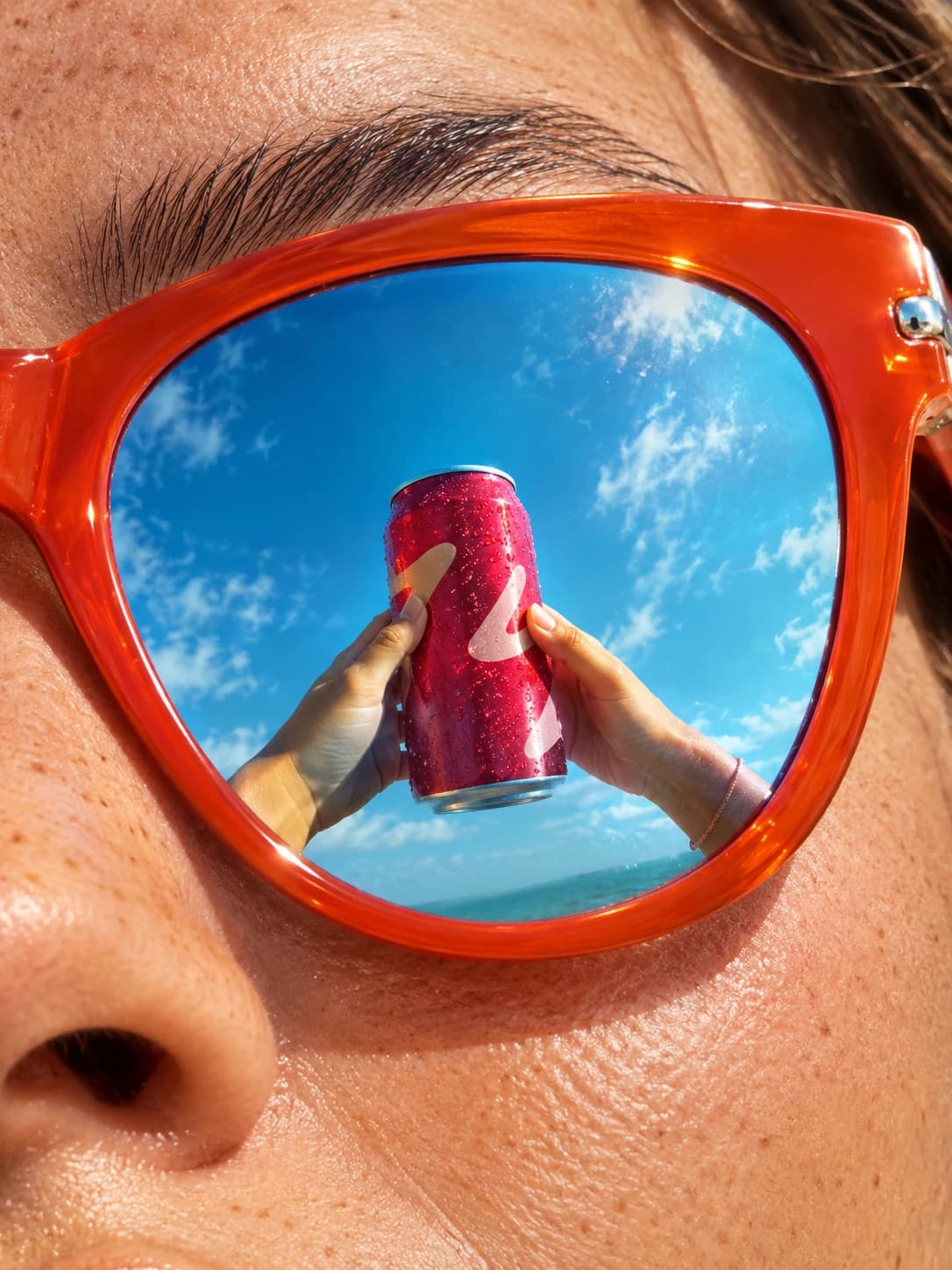 Summer Drink in Sunglass Reflection, AI image made from the prompt
