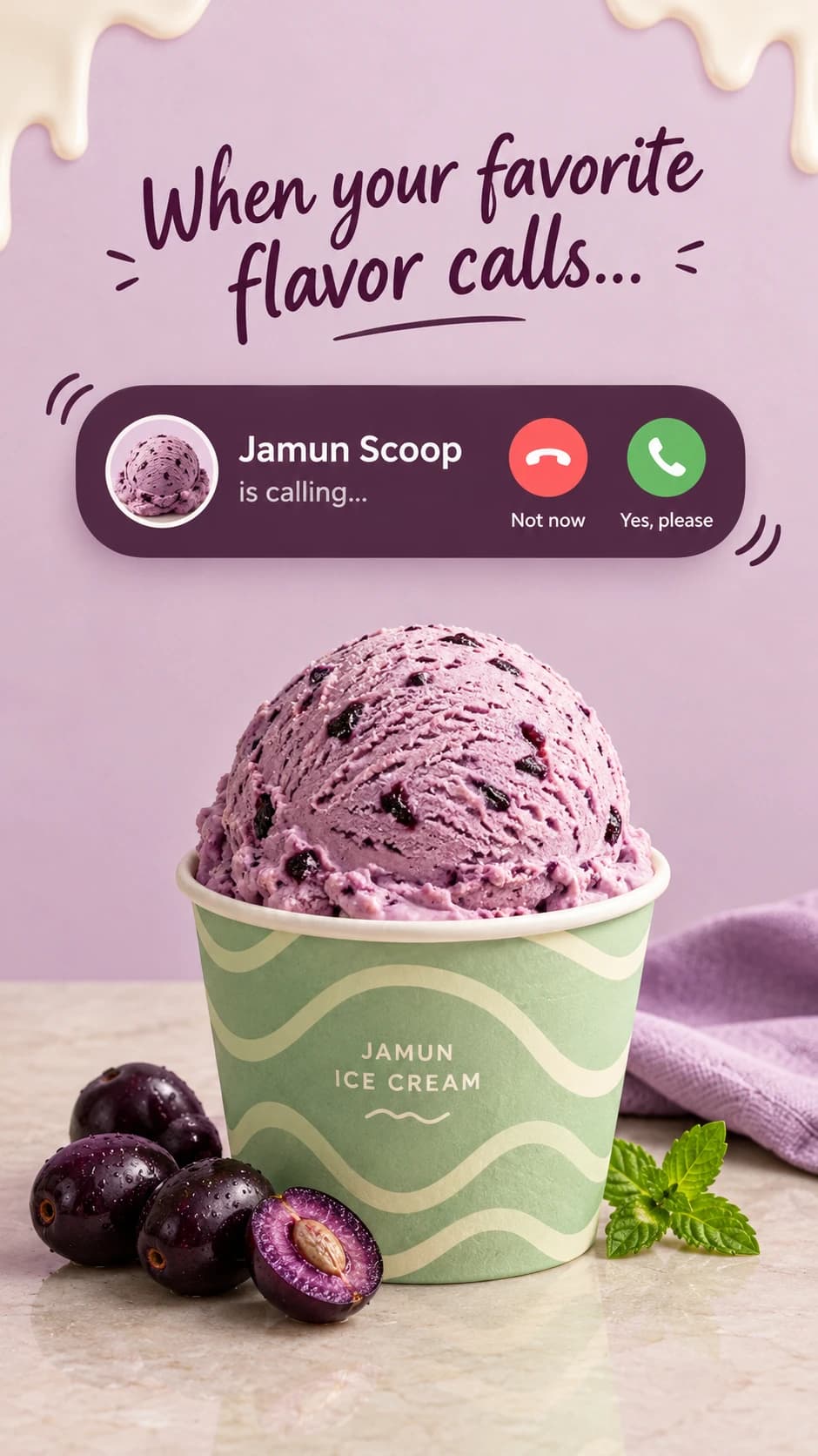 Jamun Ice Cream Calling Ad, AI image made from the prompt