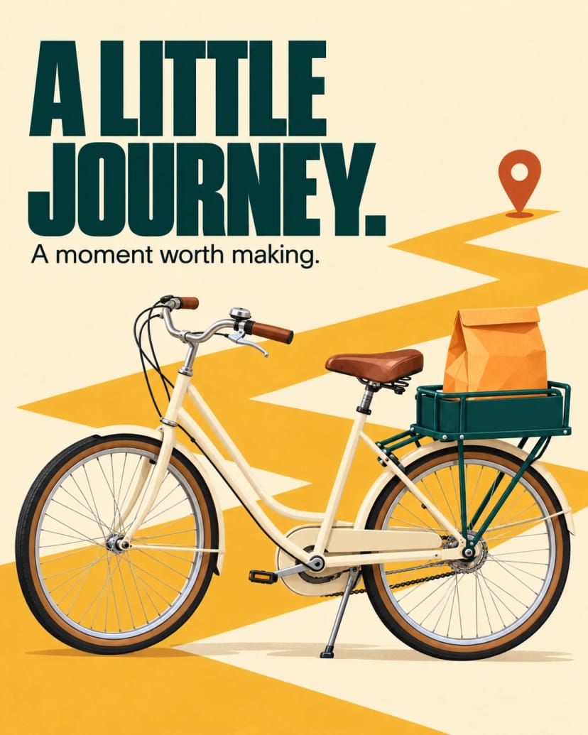 Bicycle journey with takeaway bag