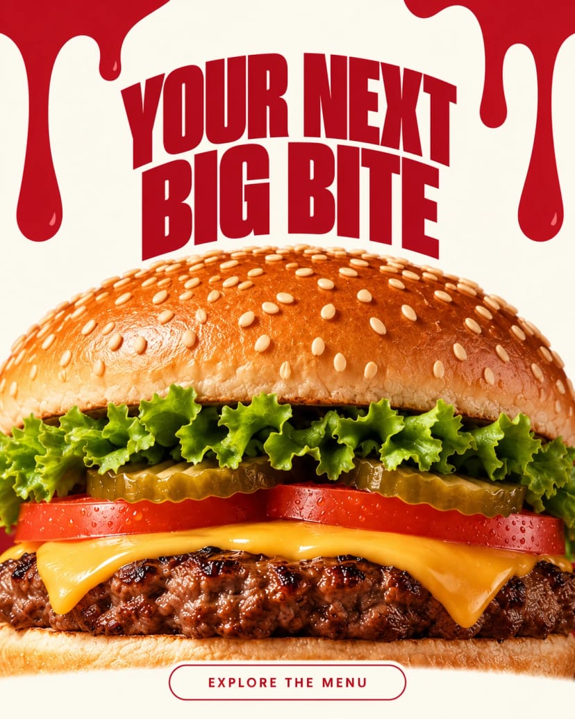 Big bite burger with crimson drips