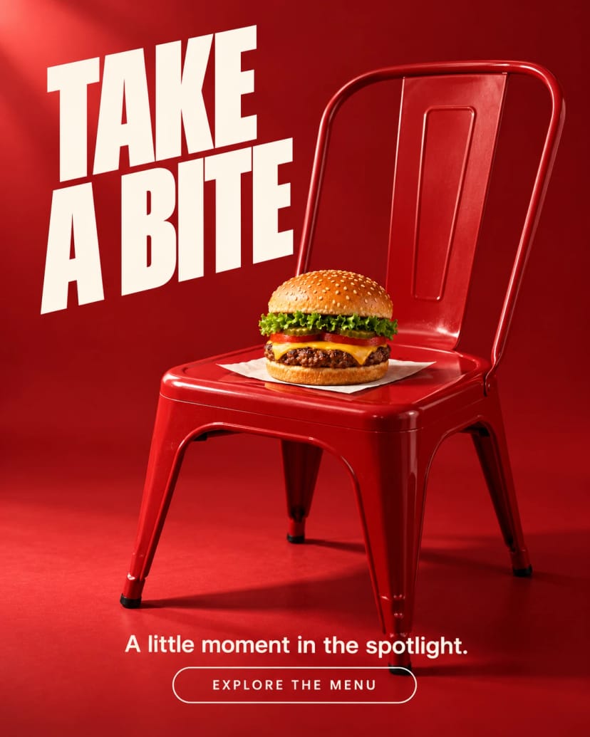 Burger on a cherry red chair
