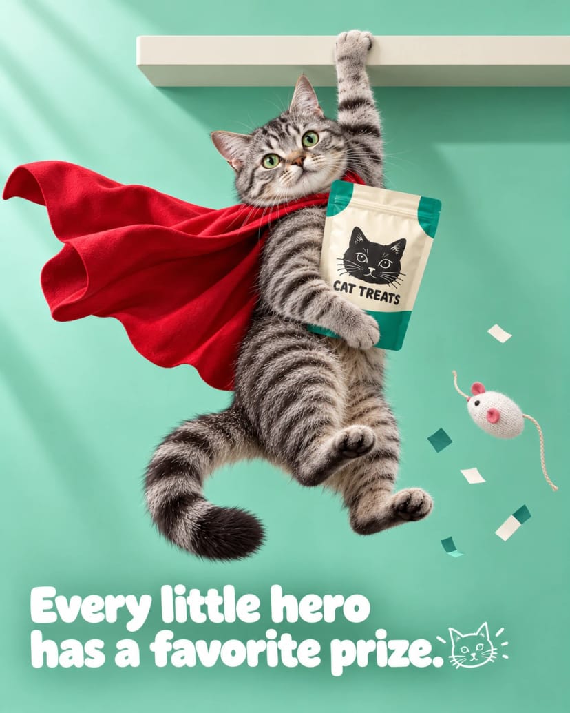 Caped Tabby with Cat Treats