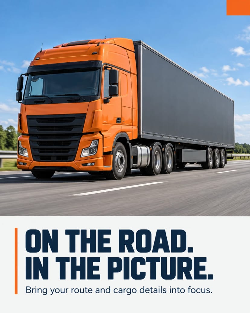 Orange cab over truck on open highway