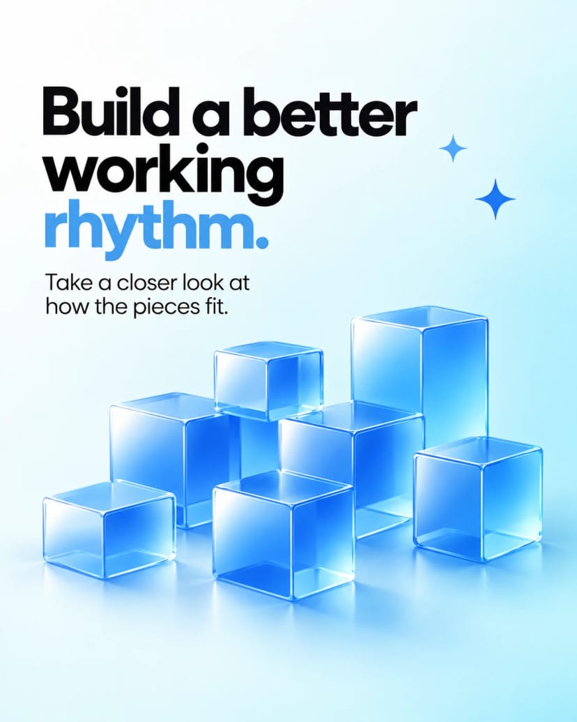 Stepped translucent blue block arrangement