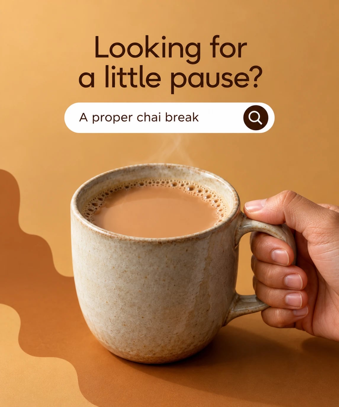 Chai Break Ad with Search Bar, AI image made from the prompt