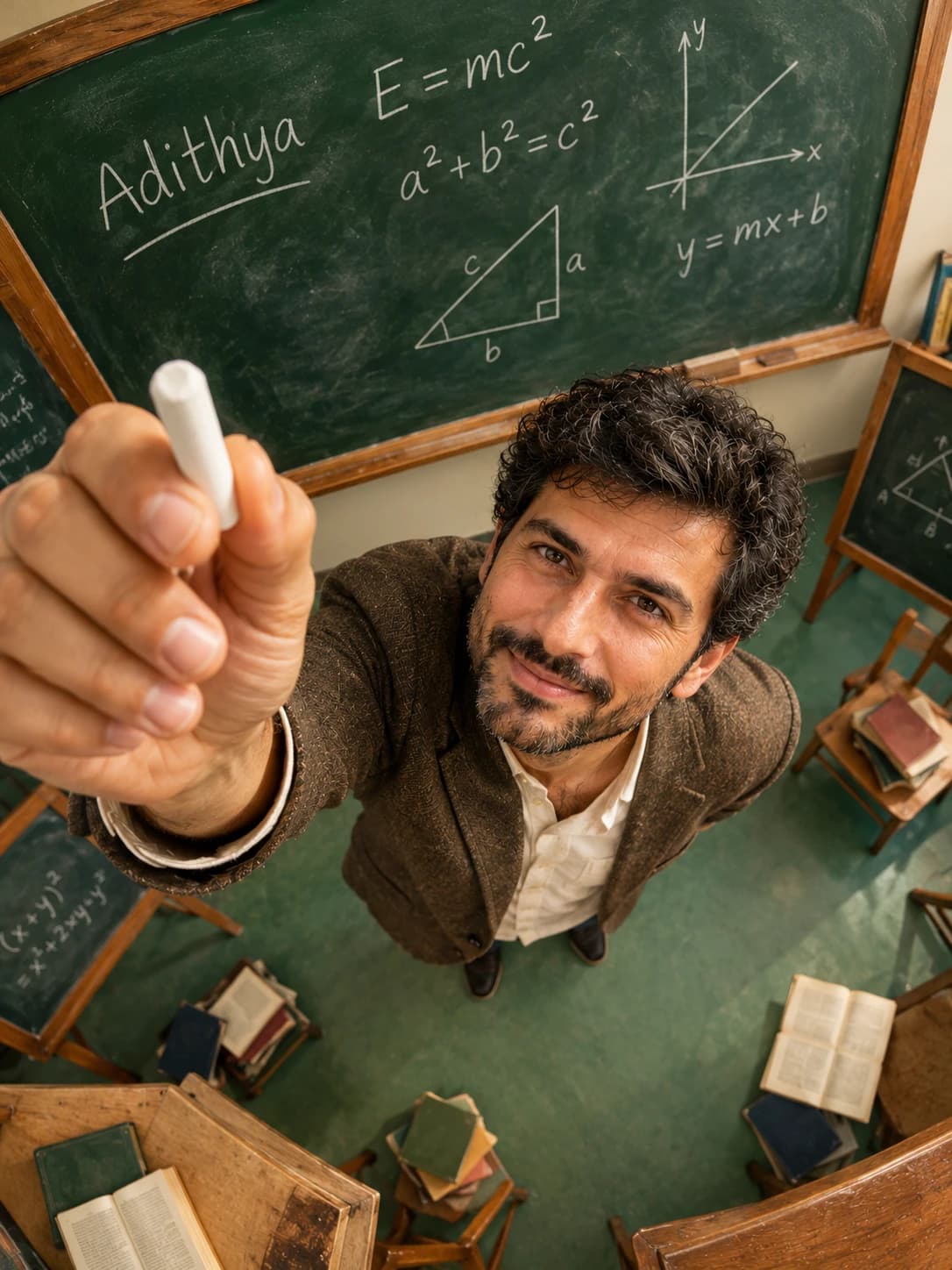Teacher Chalkboard Top View Shot, AI image made from the prompt