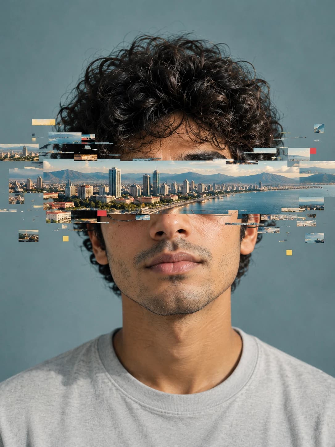 Glitch City Face Portrait, AI image made from the prompt