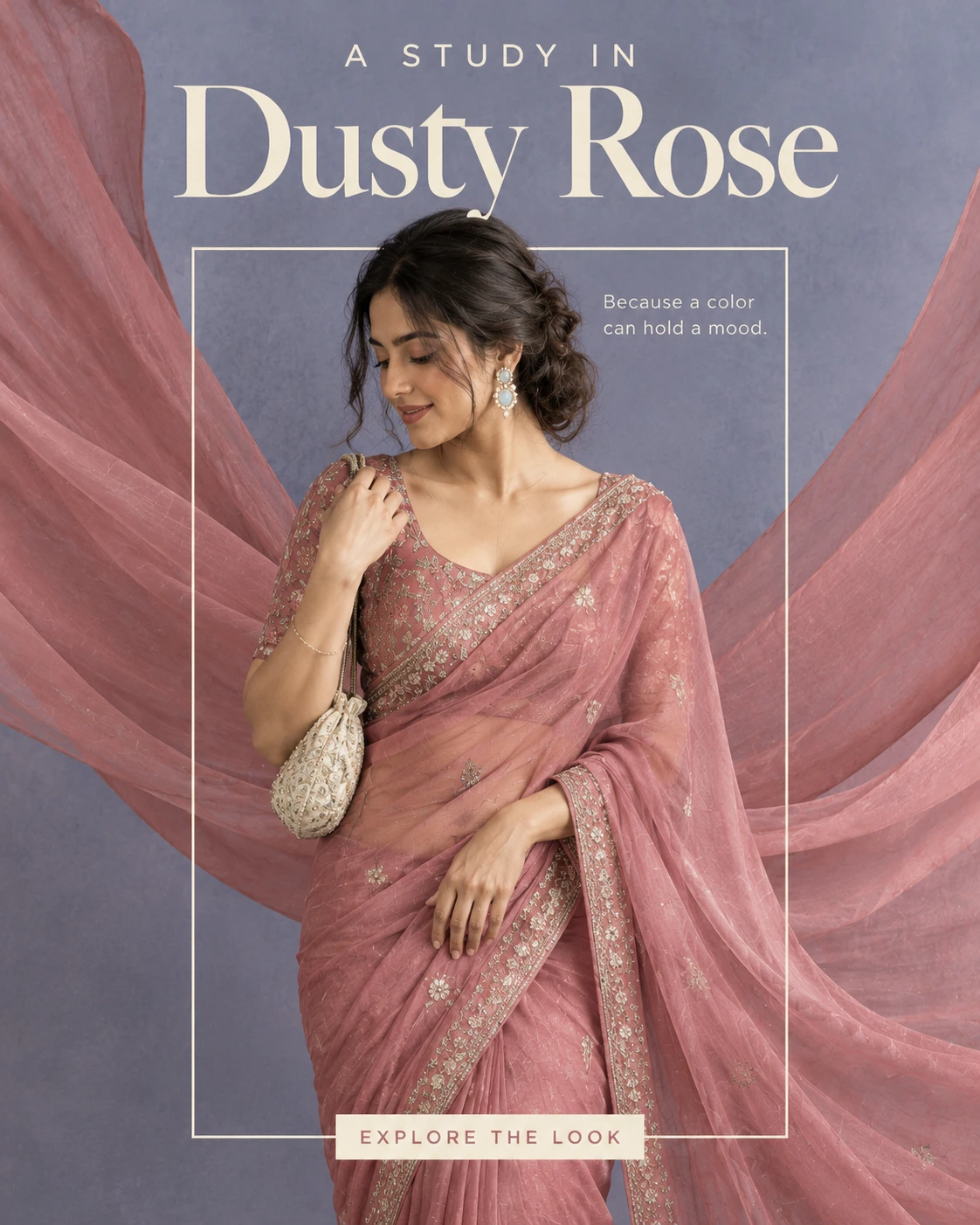 Dusty Pink Saree Editorial Portrait