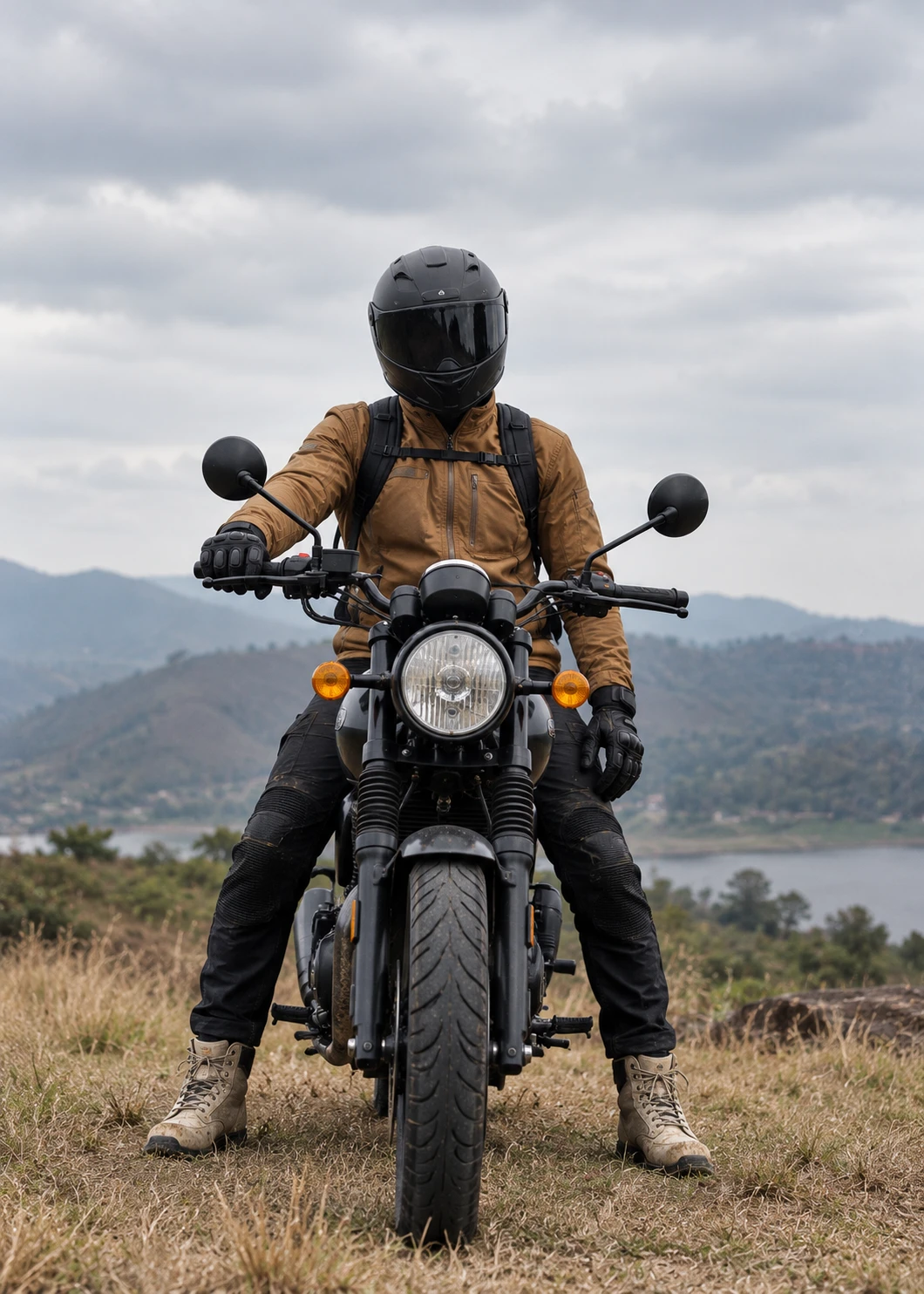 Biker by the Misty Lake