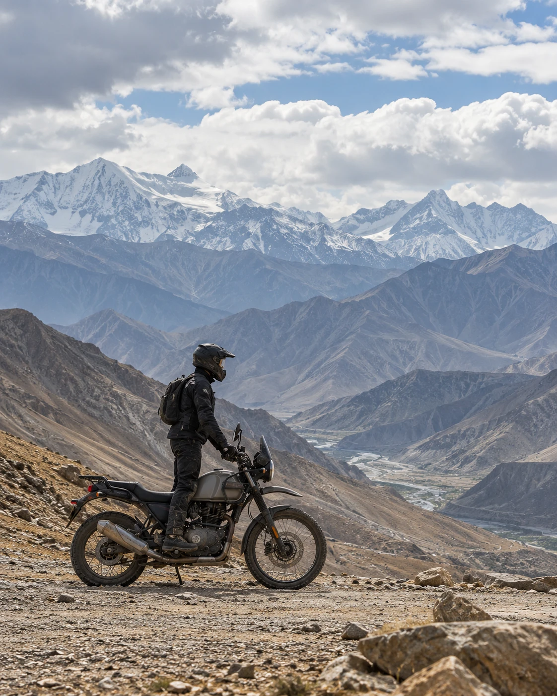 Lone Rider in Snowy Mountains