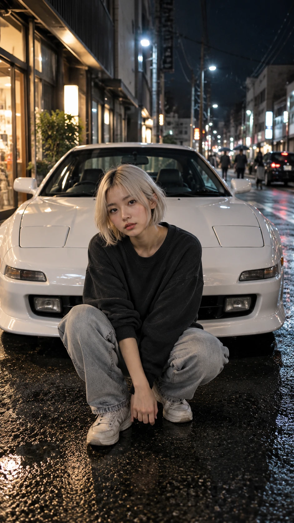 Night Street Shoot with White Sports Car