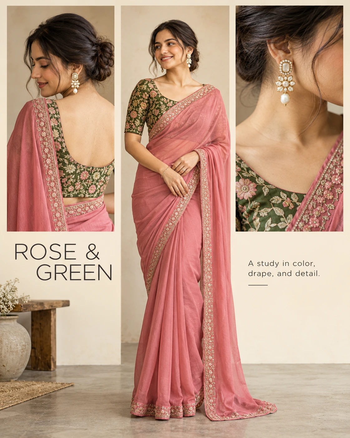 Rose & Green Saree Editorial